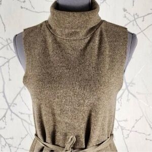 Zara Tan Speckle Knit Cotton Blend Tie Waist Turtleneck Sweater